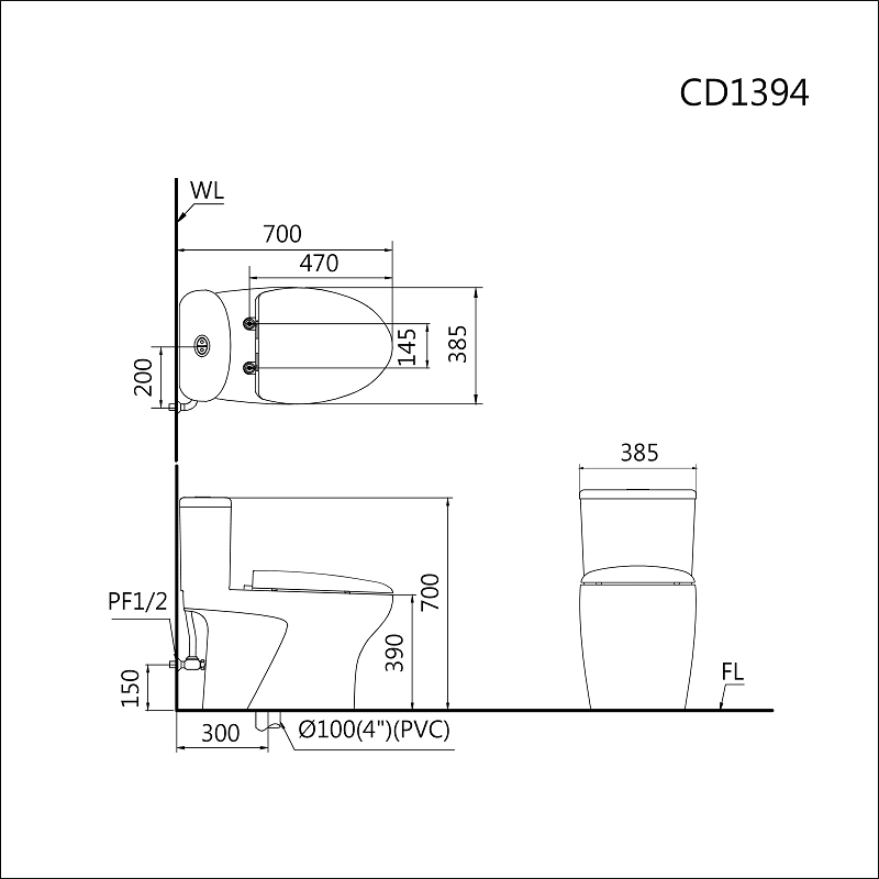 Hình ảnh bàn cầu 1 khối Caesar C1394