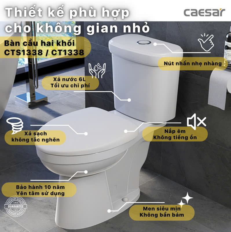 Hình ảnh bàn cầu 2 khối Caesar CT1338