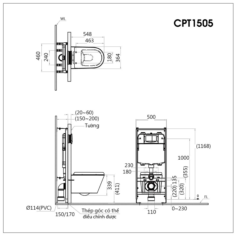 Bàn cầu âm tường Caesar CPT1505