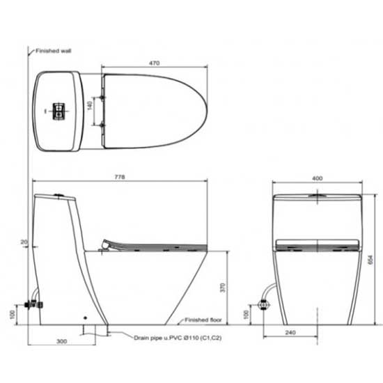 Thông số kỹ thuật bàn cầu nắp rửa điện tử Inax AC-919R+CW-KB22AVN