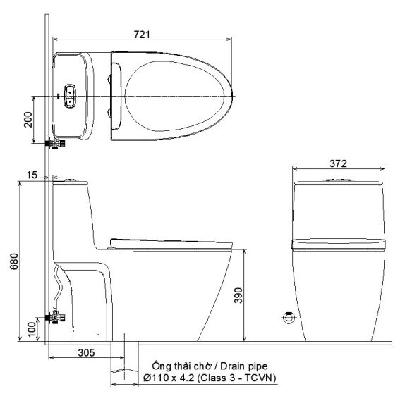Thông số kỹ thuật bàn cầu nắp rửa điện tử Inax ACT-832+CW-H18VN
