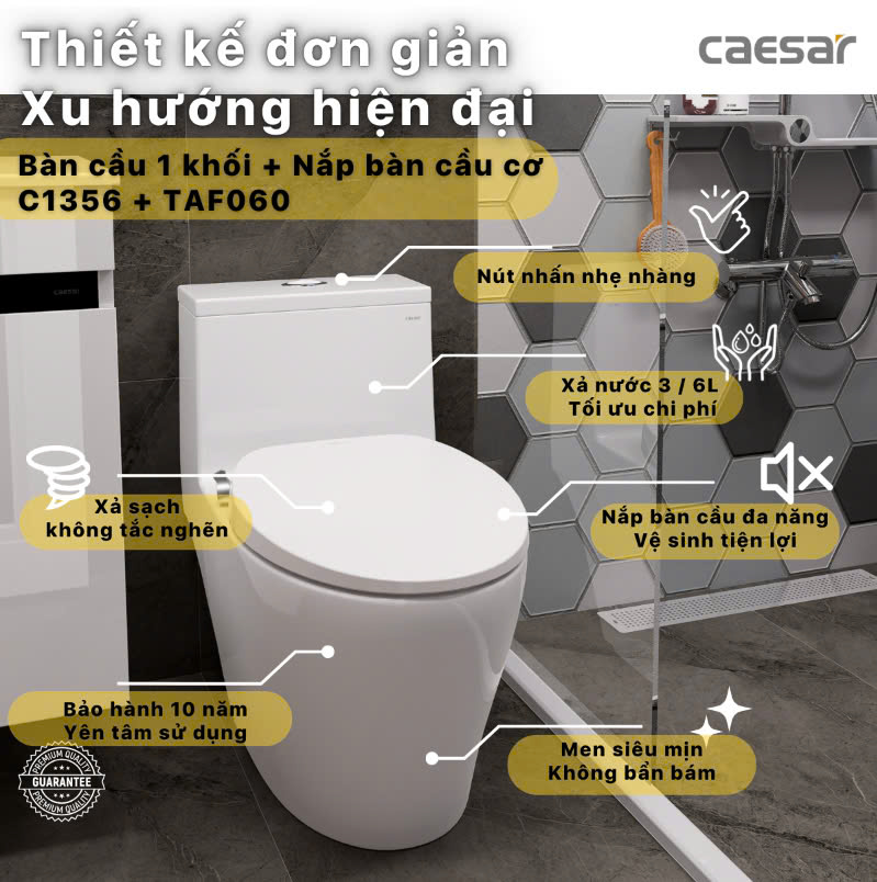 bàn cầu nắp rửa cơ Caesar C1356F + TAF060