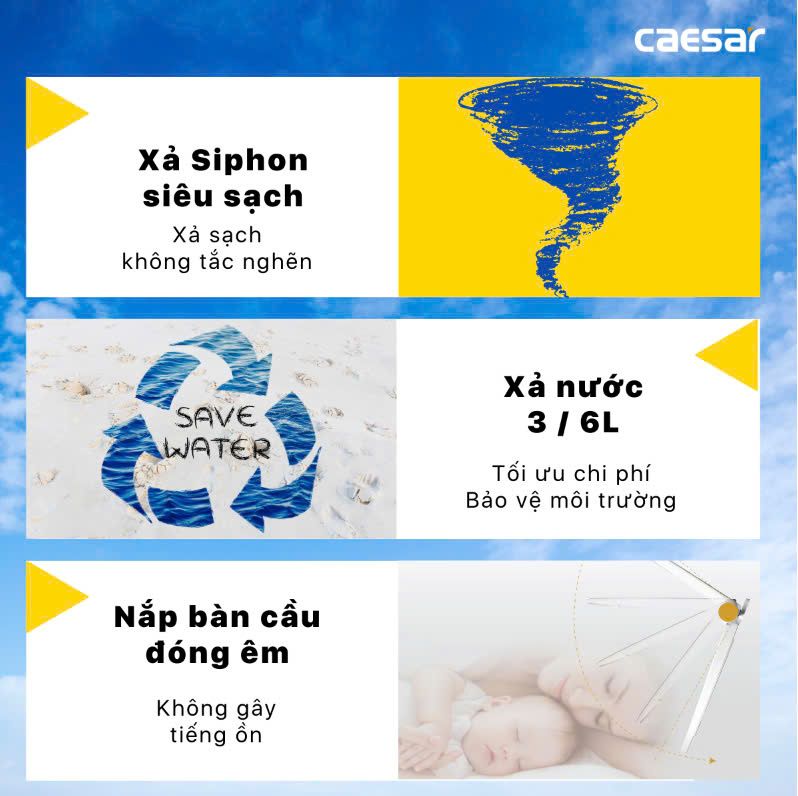 Bàn cầu nắp rửa cơ Caesar C1356F + TAF060