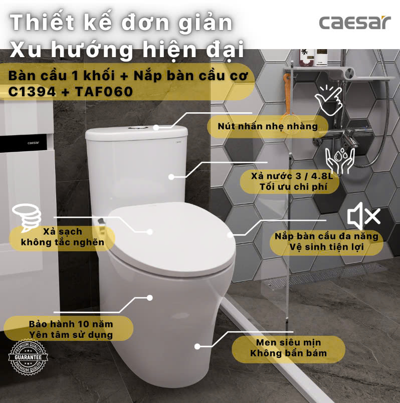 bàn cầu nắp rửa cơ Caesar C1394F + TAF060