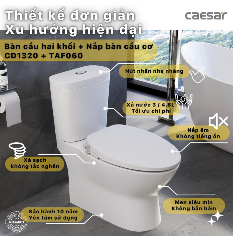 bàn cầu nắp rửa cơ Caesar CD1320 + TAF060