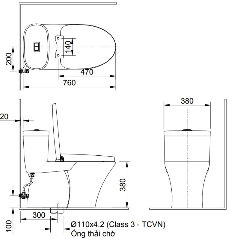 Thông số kỹ thuật bàn cầu nắp rửa cơ Inax AC-959A+CW-S15VN