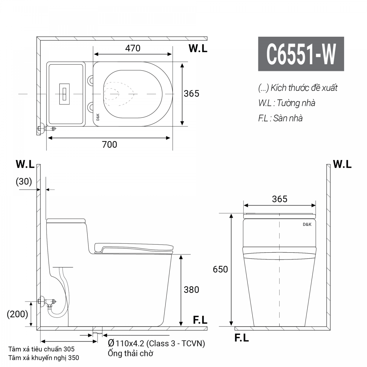 Thông số kỹ thuật bồn cầu liền khối D&K DK-C6551-W