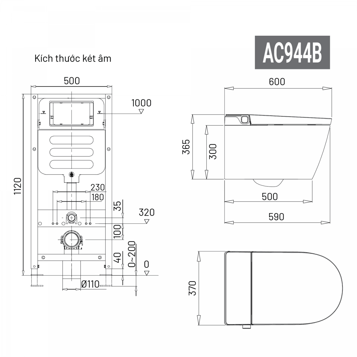 Thông số kỹ thuật bồn cầu thông minh D&K DK-AC944B