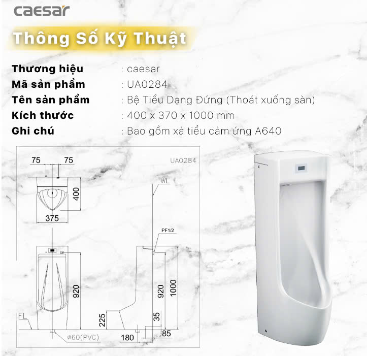 Hình ảnh bồn tiểu nam đứng Caesar UA0284