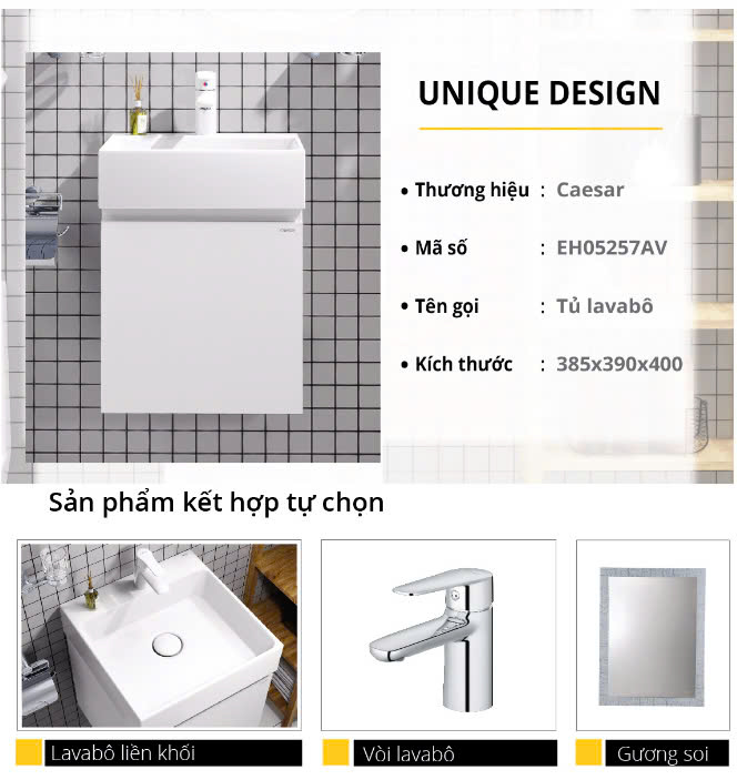 Chậu rửa Lavabo + Tủ treo Caesar LF5257 + EH05257AV