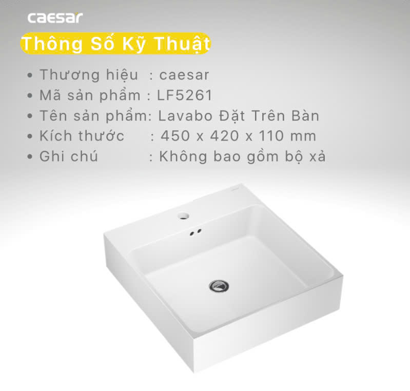 Chậu rửa Lavabo đặt bàn Caesar LF5261
