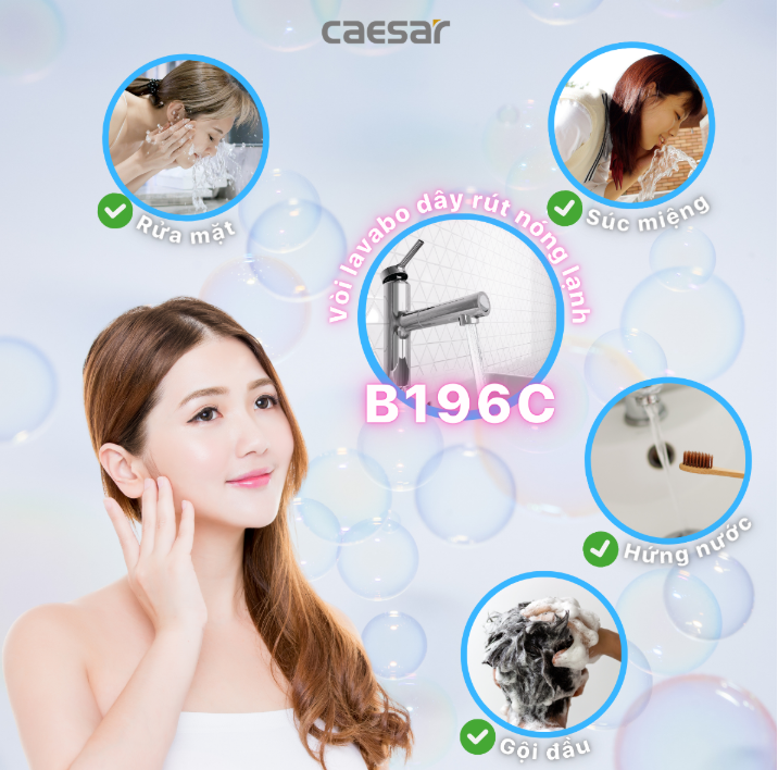 Vòi chậu Lavabo 1 lỗ nóng lạnh Caesar B196C