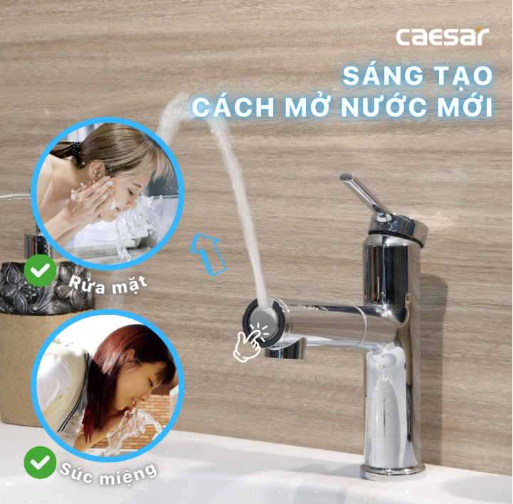 Vòi chậu Lavabo 1 lỗ nóng lạnh Caesar B196C