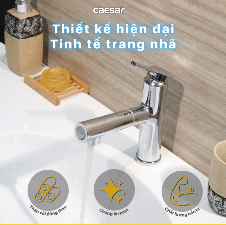 Vòi chậu Lavabo 1 lỗ nóng lạnh Caesar B196C