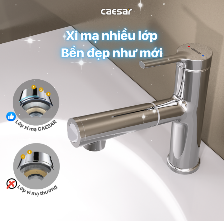 Vòi chậu Lavabo 1 lỗ nóng lạnh Caesar B196C