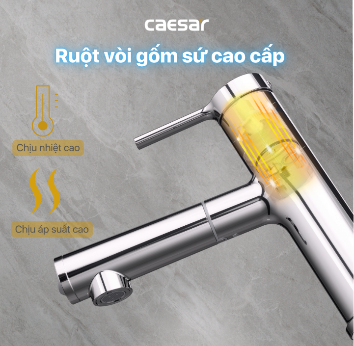 Vòi chậu Lavabo 1 lỗ nóng lạnh Caesar B196C