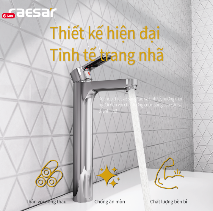 Vòi chậu Lavabo 1 lỗ nóng lạnh Caesar B571CBU