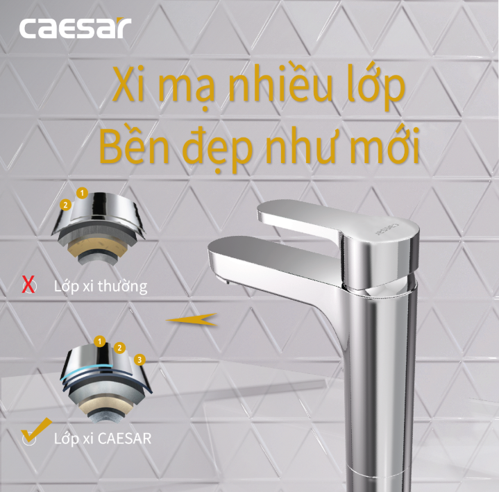 Vòi chậu Lavabo 1 lỗ nóng lạnh Caesar B571CBU