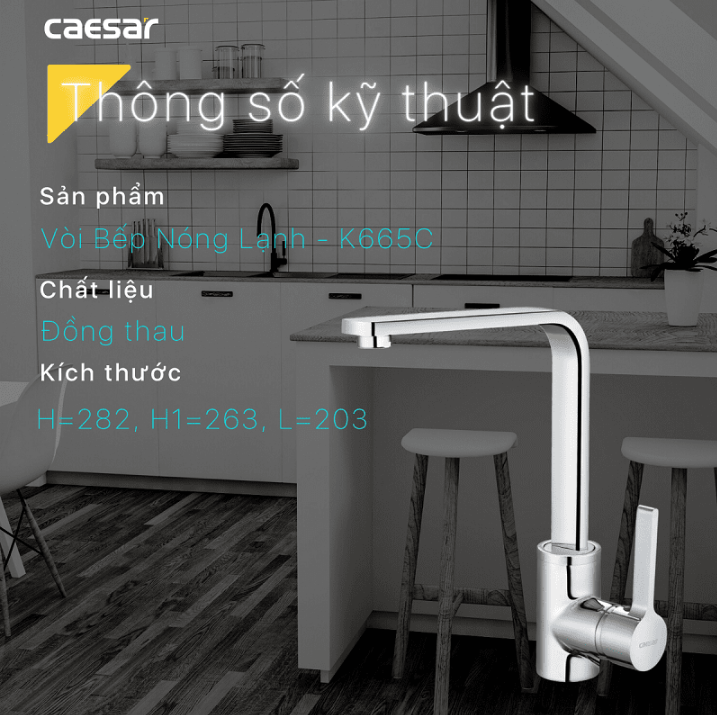 Hình ảnh Vòi Bếp Nóng Lạnh Gắn Chậu Caesar K665C