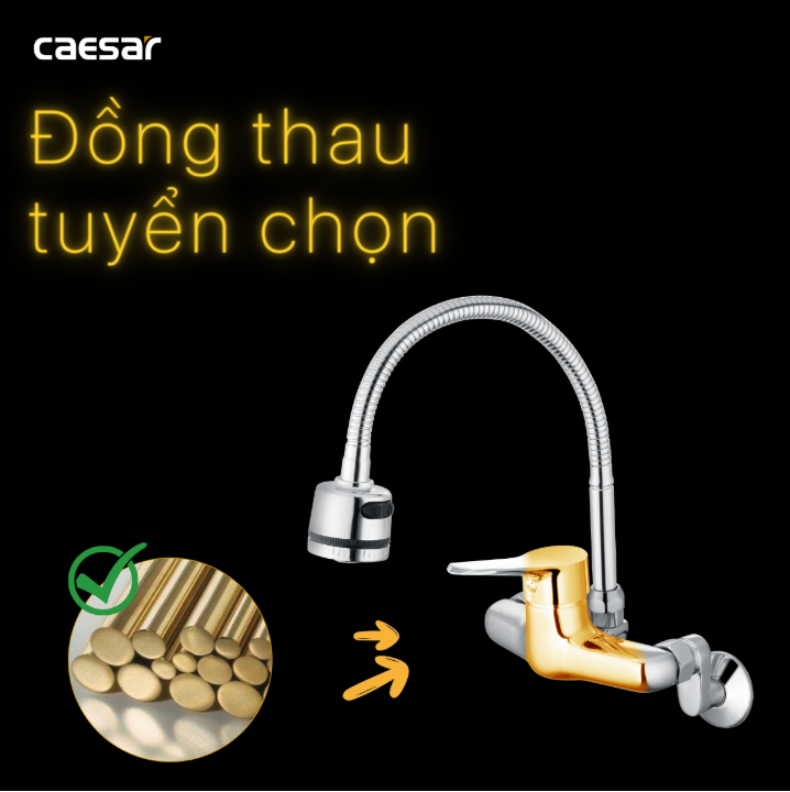 Hình ảnh Vòi Bếp Nóng Lạnh Gắn Tường Caesar K526C