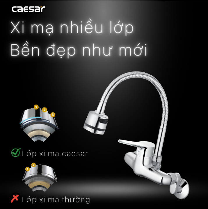 Hình ảnh Vòi Bếp Nóng Lạnh Gắn Tường Caesar K526C