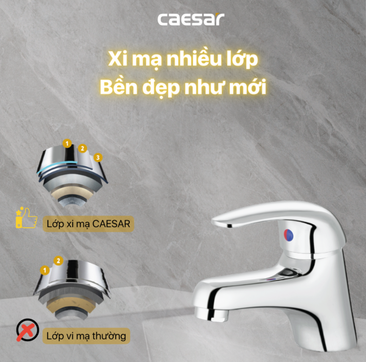 Vòi chậu Lavabo 1 lỗ nóng lạnh Caesar B260CU