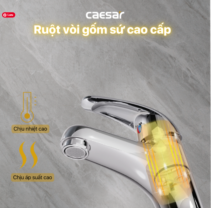 Vòi chậu Lavabo 1 lỗ nóng lạnh Caesar B260CU