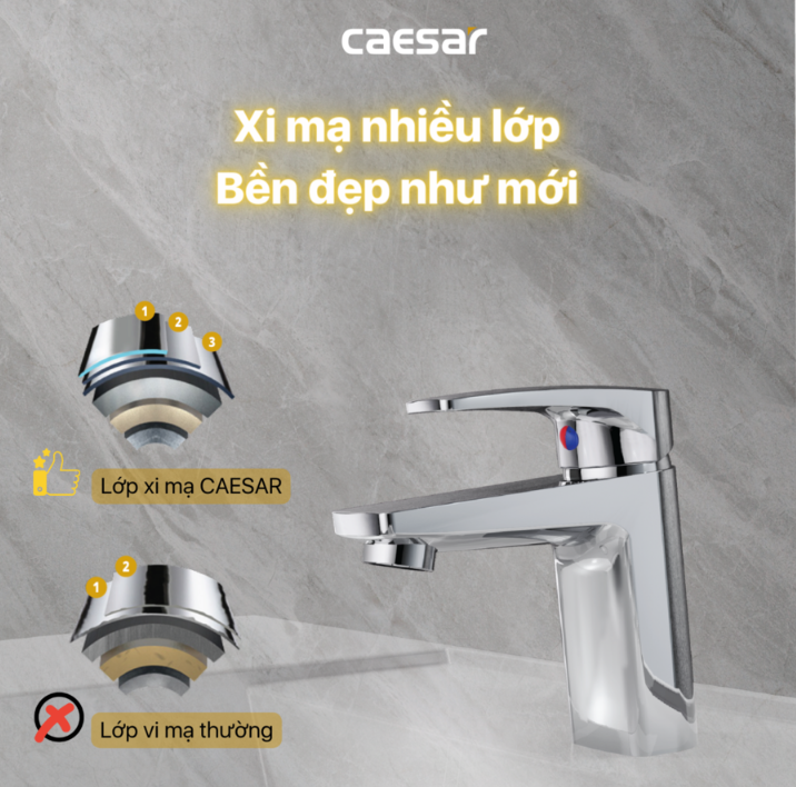 Vòi chậu Lavabo 1 lỗ nóng lạnh Caesar B390CU