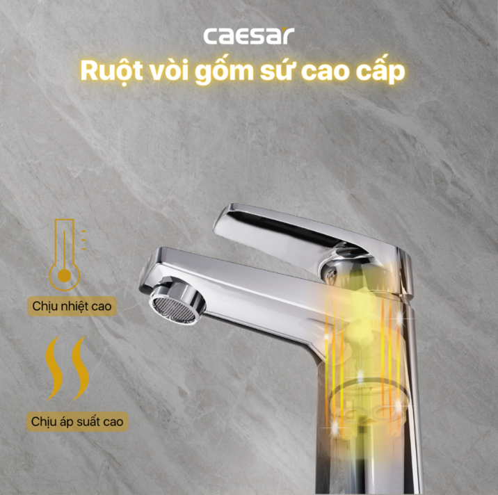 Vòi chậu Lavabo 1 lỗ nóng lạnh Caesar B390CU