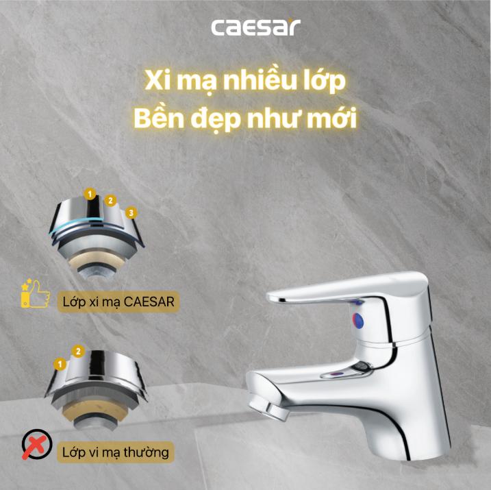 Vòi chậu Lavabo 1 lỗ nóng lạnh Caesar B120CU