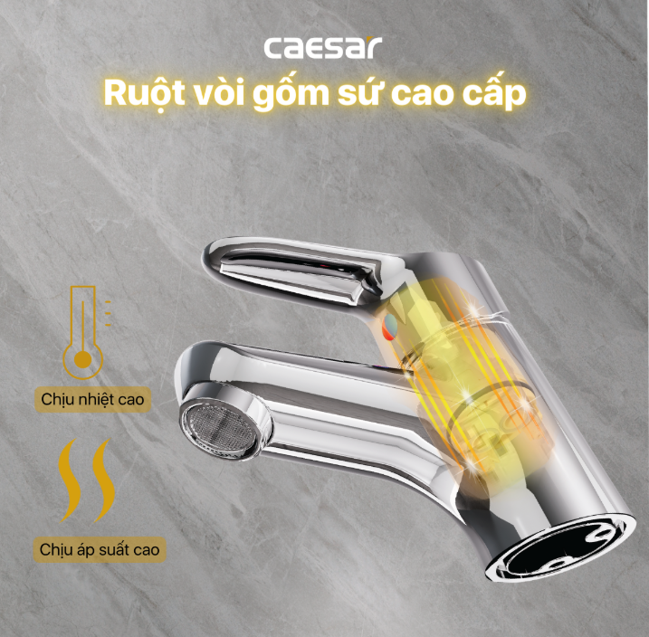 Vòi chậu Lavabo 1 lỗ nóng lạnh Caesar B120CU