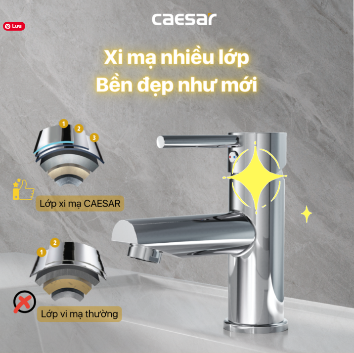 Vòi chậu Lavabo 1 lỗ nóng lạnh Caesar B350CU