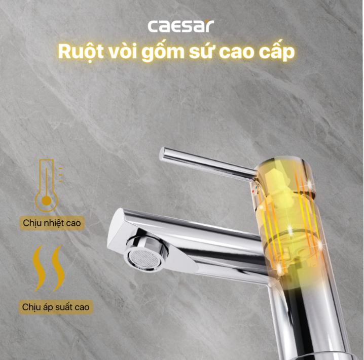 Vòi chậu Lavabo 1 lỗ nóng lạnh Caesar B350CU