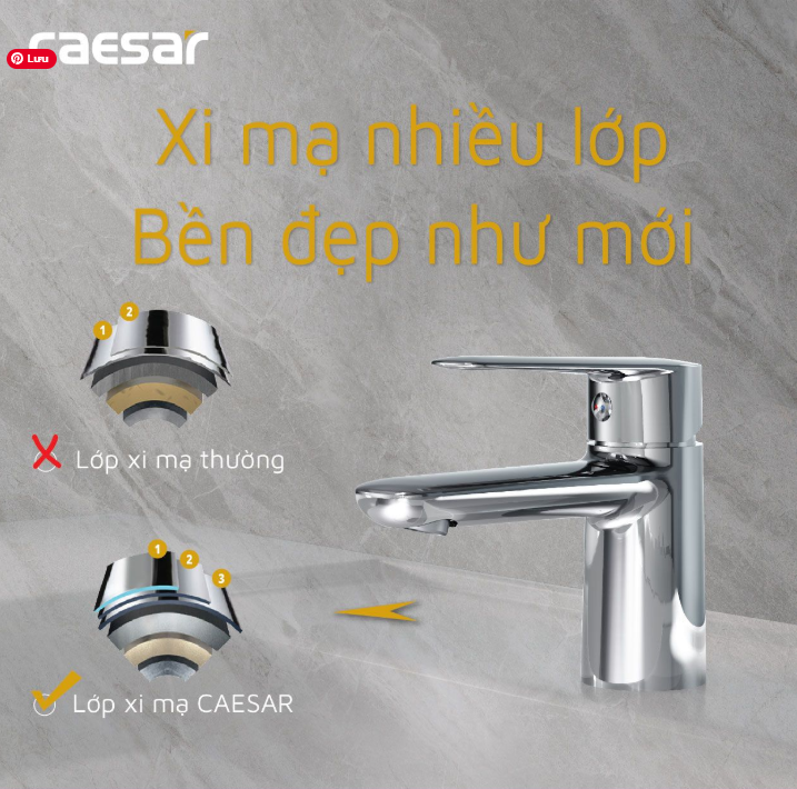 Vòi chậu Lavabo 1 lỗ nóng lạnh Caesar B380CU