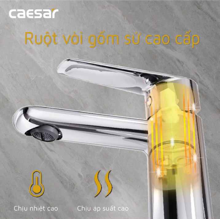 Vòi chậu Lavabo 1 lỗ nóng lạnh Caesar B380CU