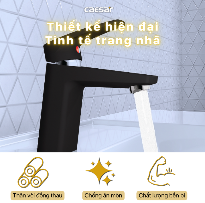 Vòi chậu Lavabo 1 lỗ nóng lạnh Caesar B390CBU