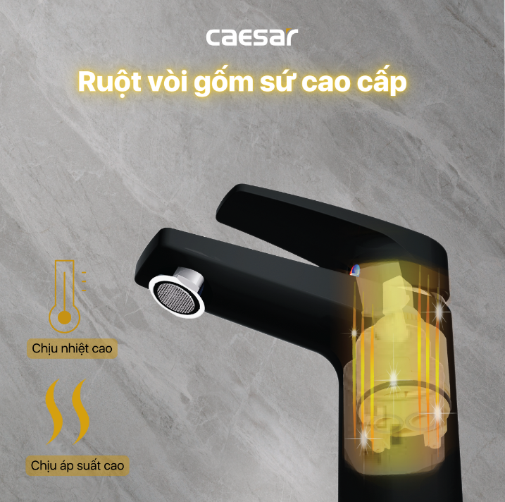 Vòi chậu Lavabo 1 lỗ nóng lạnh Caesar B390CBU