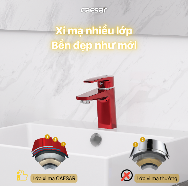 Vòi chậu Lavabo 1 lỗ nóng lạnh Caesar B390CRU