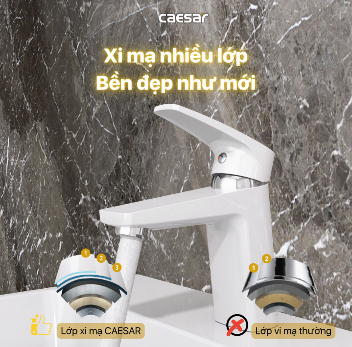 Vòi chậu Lavabo 1 lỗ nóng lạnh Caesar B390CWU