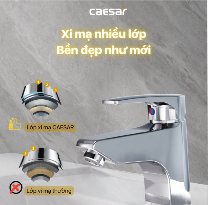 Vòi chậu Lavabo 1 lỗ nóng lạnh Caesar B400CU