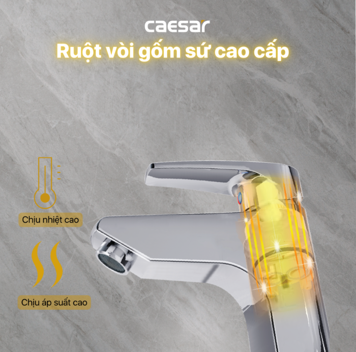 Vòi chậu Lavabo 1 lỗ nóng lạnh Caesar B400CU