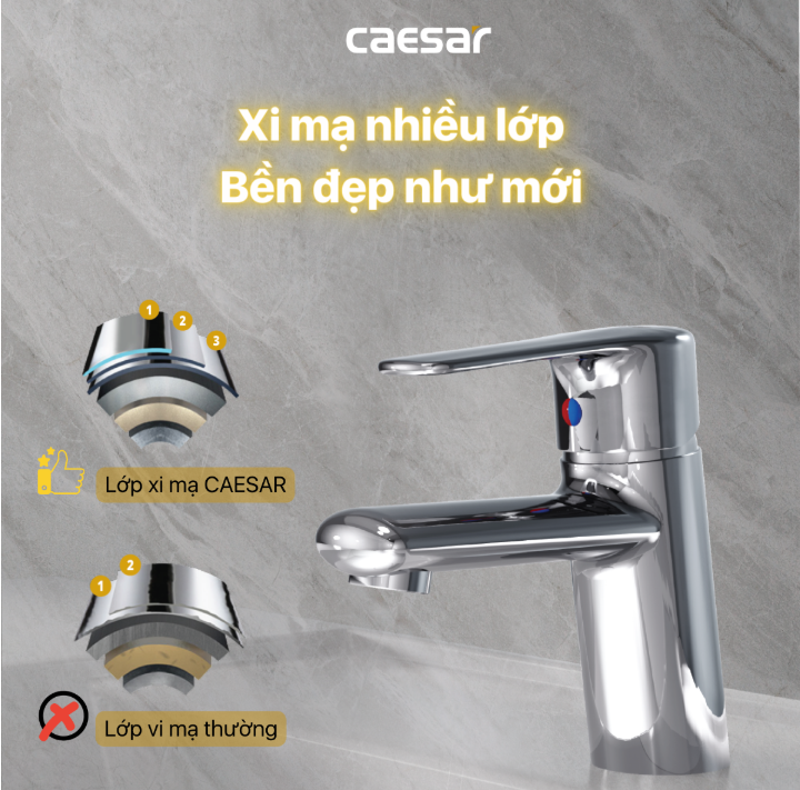 Vòi chậu Lavabo 1 lỗ nóng lạnh Caesar B430CU