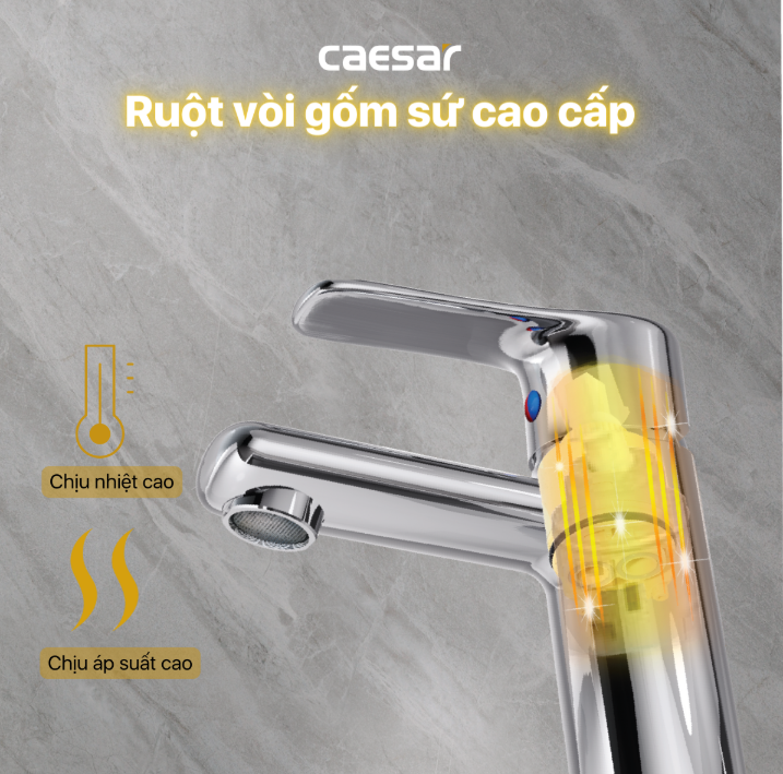 Vòi chậu Lavabo 1 lỗ nóng lạnh Caesar B430CU