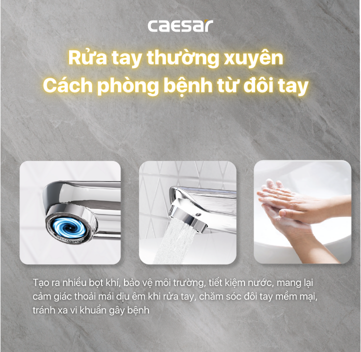 Vòi chậu Lavabo 1 lỗ nóng lạnh Caesar B460CU