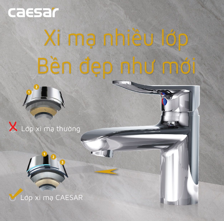 Vòi chậu Lavabo 1 lỗ nóng lạnh Caesar B490CP