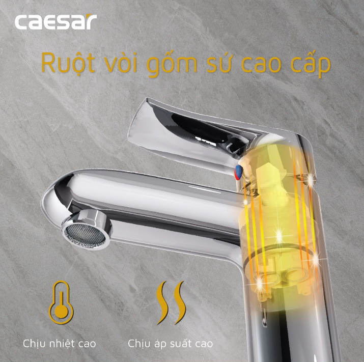 Vòi chậu Lavabo 1 lỗ nóng lạnh Caesar B490CP