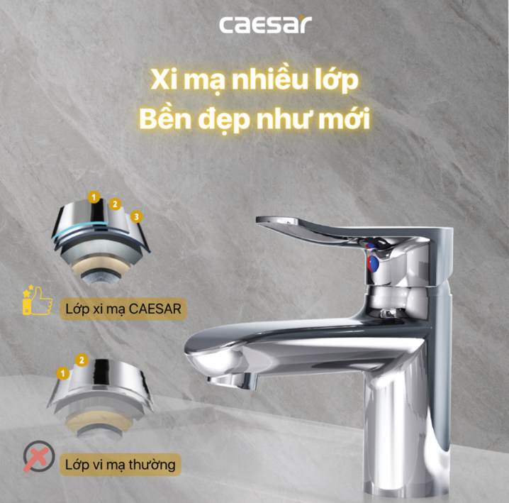 Vòi chậu Lavabo 1 lỗ nóng lạnh Caesar B490CU