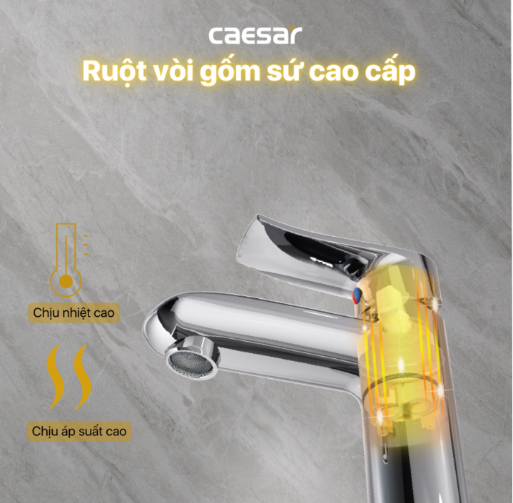 Vòi chậu Lavabo 1 lỗ nóng lạnh Caesar B490CU