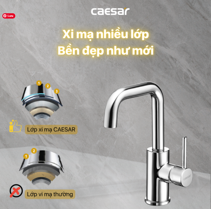 Vòi chậu Lavabo 1 lỗ nóng lạnh Caesar B520CU