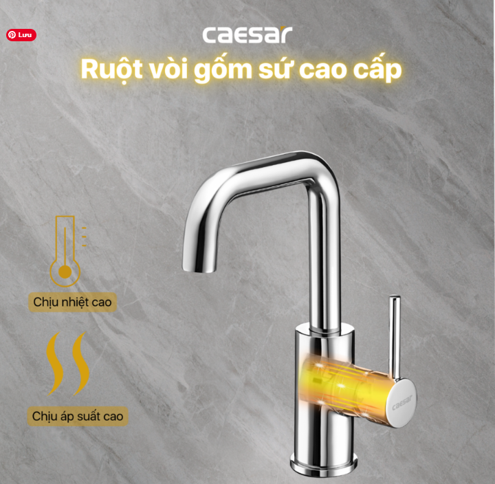 Vòi chậu Lavabo 1 lỗ nóng lạnh Caesar B520CU